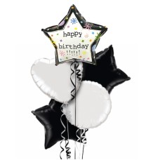 Black & White Birthday Foil Balloon Bouquet With Free Lily O Brien Chocolate Set